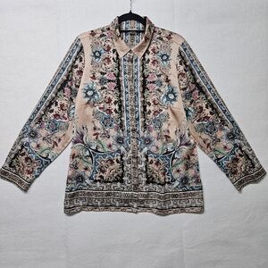 Chico's Floral Scroll Print Shirt Sz 2 Large (12) Bohemian Boho Country Floral
